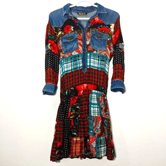 Studio F Drop Waist Patchwork Dress S - Picture 1 of 3
